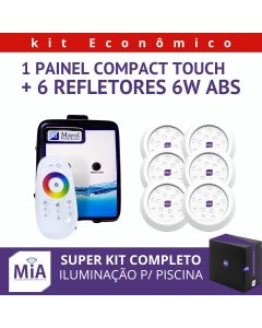 Kit 6 Leds Para Piscinas (6w RGB ABS 96mm SMD) + Painel De Comando Compact Touch