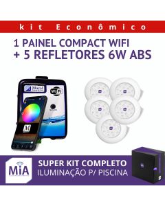 Kit 5 Leds Para Piscinas (6w Azul ABS 96mm SMD) + Painel De Comando Compact Wifi