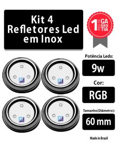 Kit 4 Leds para Piscina 9w RGB em Inox 60mm Marol Piscinas