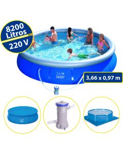 Piscina Inflável 8200 L + Filtro 220V + Capa + tapete Belfix