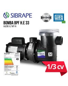 Bomba para piscina 1/3cv Sibrape WEG EIXO INOX BPF H.E 33