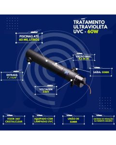 Tratamento Ultravioleta UVC 60w para piscinas até 60.000 Litros