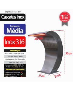 Cascata para Piscina Aço Inox 316 Vitoria Média com Led RGB