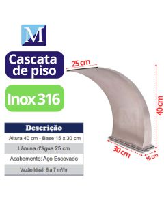 Cascata para Piscina Wave Baby 40 cm Aço Inox 316