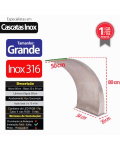 Cascata para Piscina Wave Aço Inox 316 com Led RGB