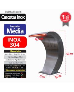 Cascata para Piscina Aço Inox 304 Vitoria Média com Led RGB