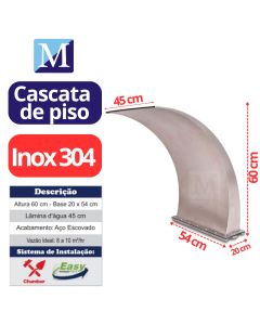 Cascata para Piscina Wave Media 60 cm Aço Inox 304