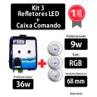 Kit 3 Leds para Piscina 9w RGB em Abs 68mm com Caixa de Comando 36W