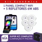 Kit 5 Leds Para Piscinas (6w Azul ABS 96mm SMD) + Painel De Comando Compact Wifi