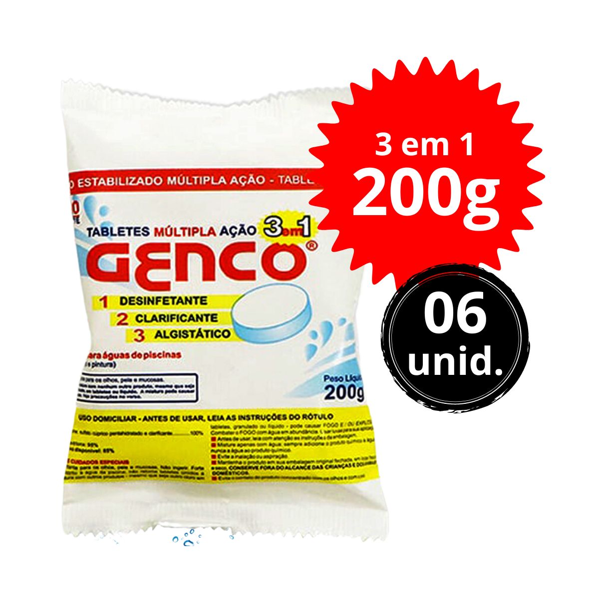Kit 6 unidades Cloro Tablete Genco 3 em 1 Marol Piscinas